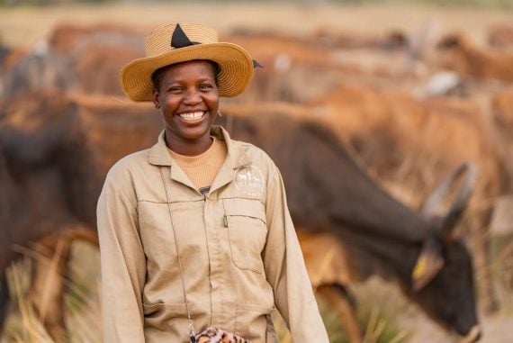 Local farmer and CLAWS Conservancy herder/eco-ranger Mosadiwatiala Senwametsi in Eretsha, Botswana. Her community is the first to implement CLAWS Conservancy’ communal herding program. The program seeks to resurrect a traditional system of herding to reverse the impacts of overgrazing on the landscape, reduce human-lion conflict, and support prosperous communities.